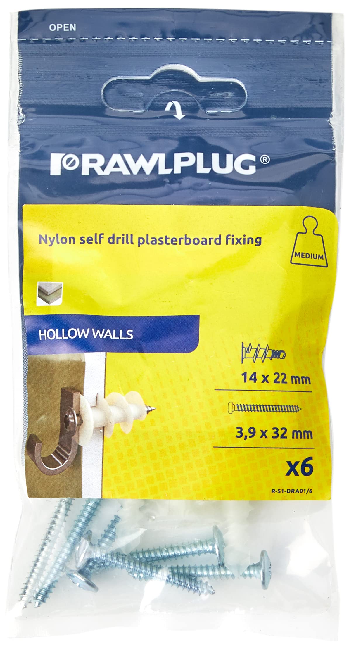 Rawlplug 07 005 Nylon Selfdrill Plasterboard Fixing (Pack of 6)