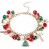 Mikovivi Christmas Bracelet, Delicate Christmas Jingle Bell Bracelets with Xmas Tree Snowflake Charms Link Bracelet for Women Jewelry Gift Christmas Holiday Party Favors