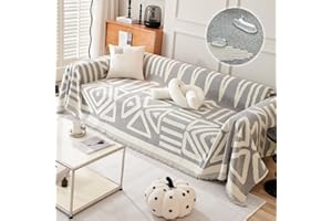 Awjcsv Water Resistant Boho Couch Cover, Soft Chenille Couch Cover for Dogs Washable, Couch Covers for 3 Cushion Couch Sofa Pet Friendly, Thick, Dirt Resistant (Gray, 71" x 118")