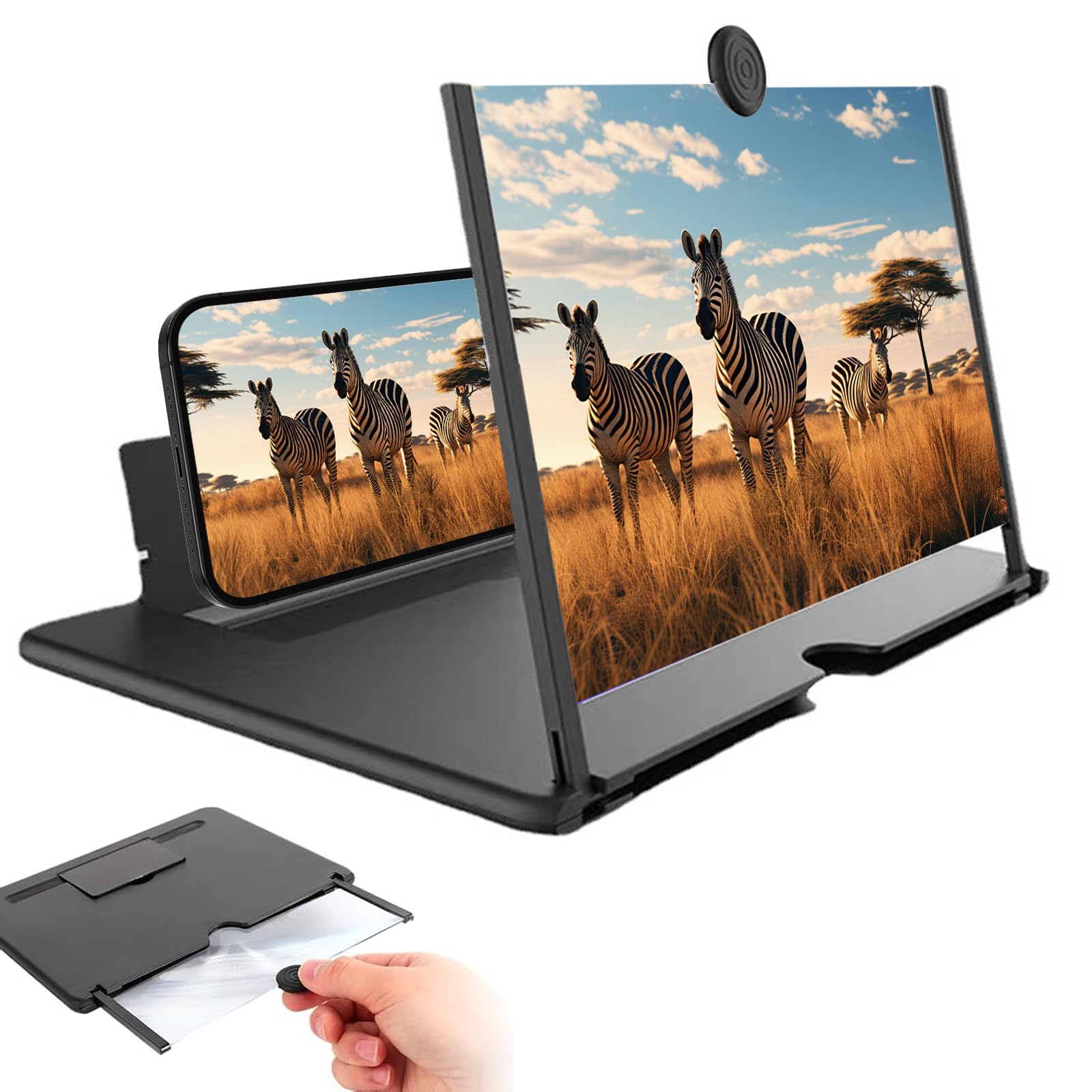 Photo 1 of 12" Phone Screen Magnifier, 2026 New 2-in-1 3D HD Portable Projector Screen,12 Inch Screen Amplifier for Movies Gaming, Compatible with iPhone Samsung All Smartphones