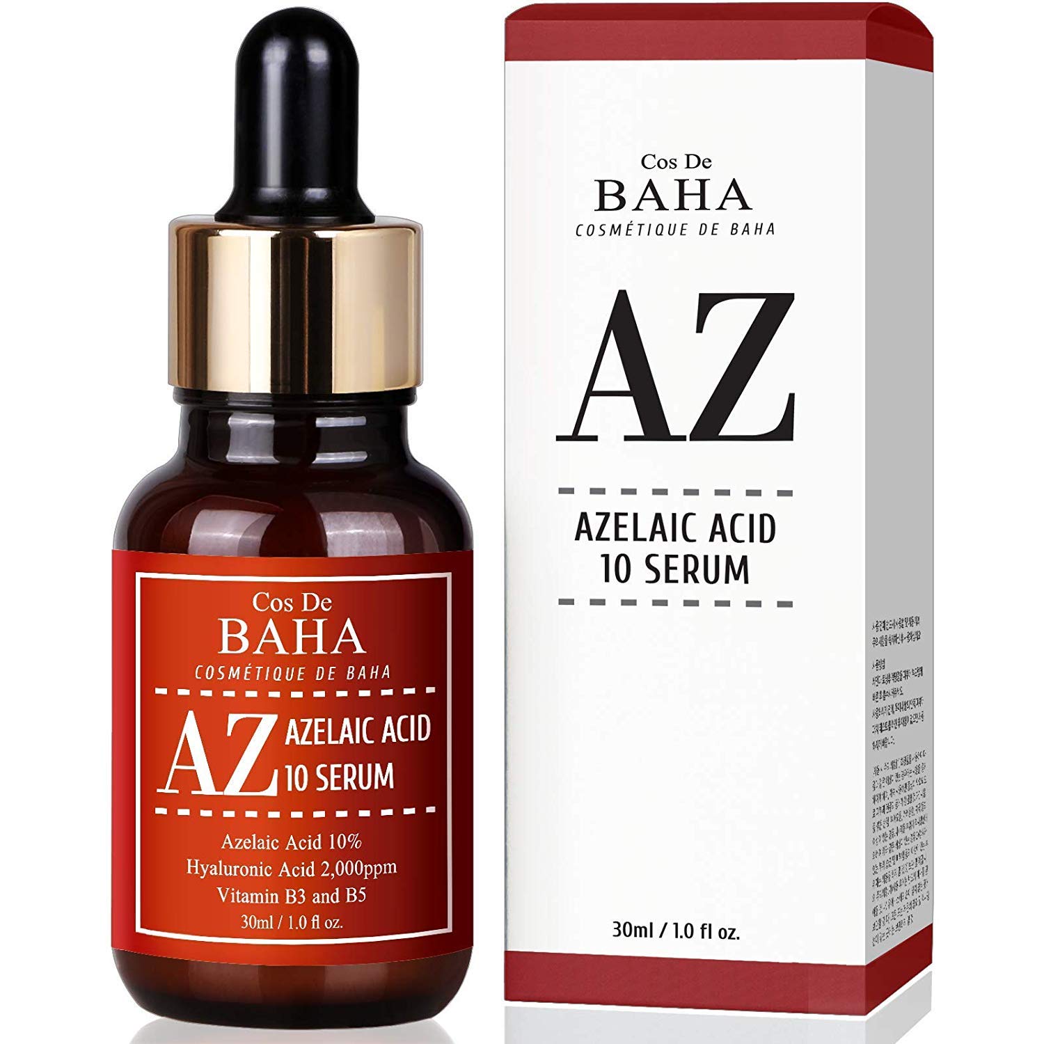 Azelaic Acid 10% Serum 1oz with Niacinamide - Rosacea Skin Care Product + Reduce Cystic Acne Scar + Redness Relief Face + Pimple Pigmentation Blackhead + Vitamin B3 + B5, Gluten Free, 1oz (30ml): Beauty