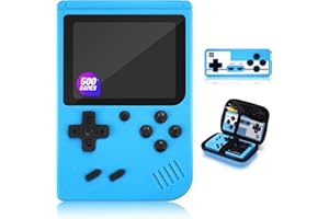 TOMEGAVT Handheld Game Console with Classical Retro Single and 2 Players, 3.0 Inch Kids Screen Portable Retro Video Game Console Support TV Connection (Blue-500 Games)
