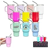 FunTrans 3oz Mini Tumbler Shot Glass with Straw and Lid, 10 Pack Stainless Steel Sublimation Shot Glasses with Handle for Wedding Party Whiskey Cocktail Bar（Color Mix）