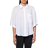 HUGO Women's Short Sleeve Button Down Linen Blend Shirt