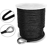 NovelBee 5/8 Inch X 200 Feet Double Braid Nylon Anchor Line with Stainless Steel Thimble and Plastic Chuck (Black)