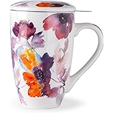 AmorArc Porcelain Tea Mug with Infuser and Lid, 18 Oz Tea Cup with Handle for Loose Leaf Tea, Gift for Tea Lovers of Men and Women