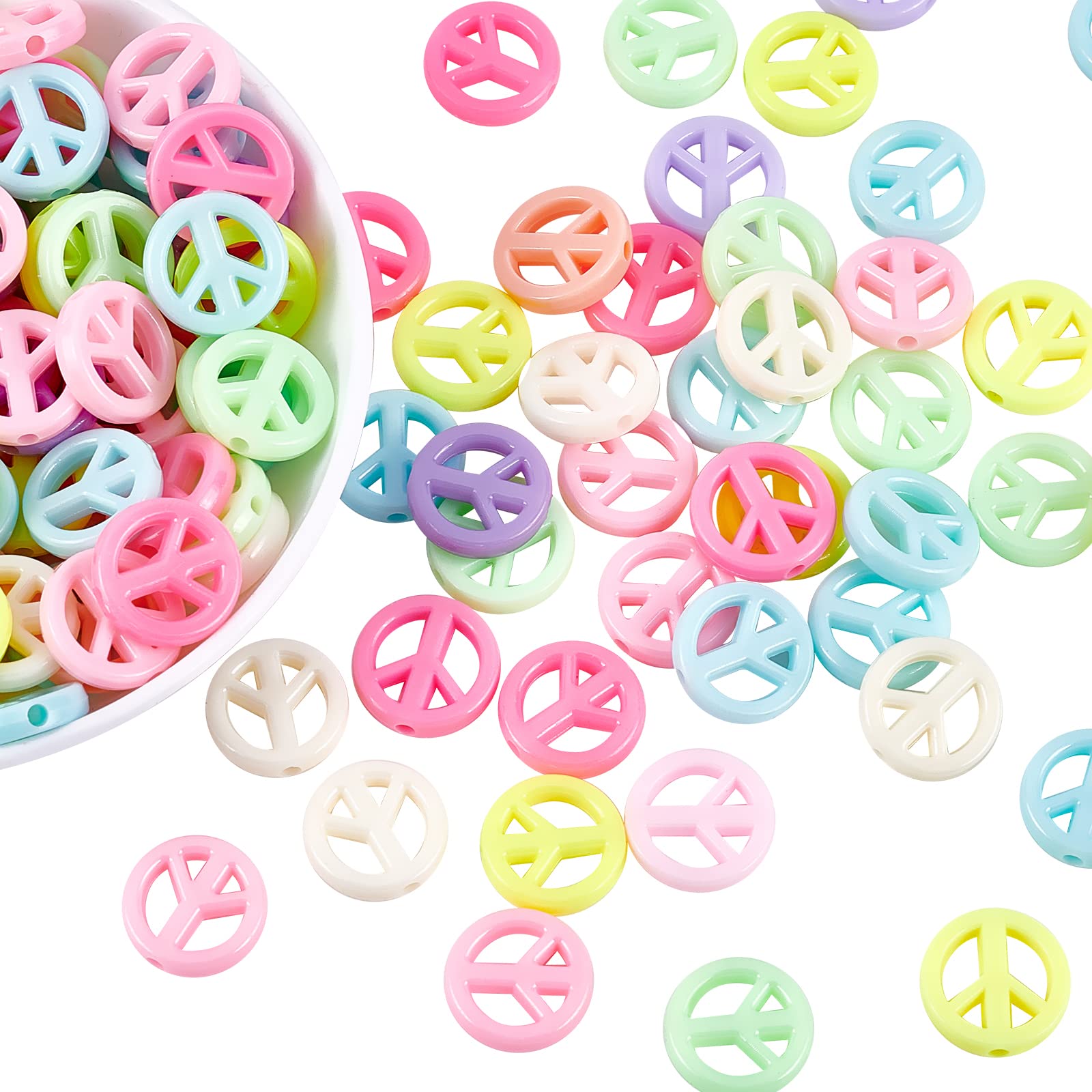 CHGCRAFT 120 Pcs Candy Colour Peace Sign Symbol Opaque Acrylic Spacer Beads, for DIY Rainbow Necklace Bracelet Earring Handmade Jewellery Making 0.63 Inch Diameter