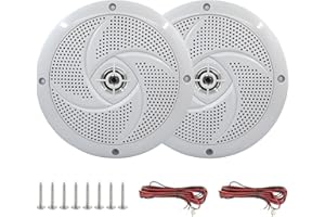 LENKRAD 6.5 Inch RV Marine Speakers - 2 Way Waterproof Outdoor White Boat Speakers | 120 Watt Power Indoor Stereo Sound Systems with Low Profile Slim Style, 6 1/2" Shallow Mount Camper Van -1 Pair