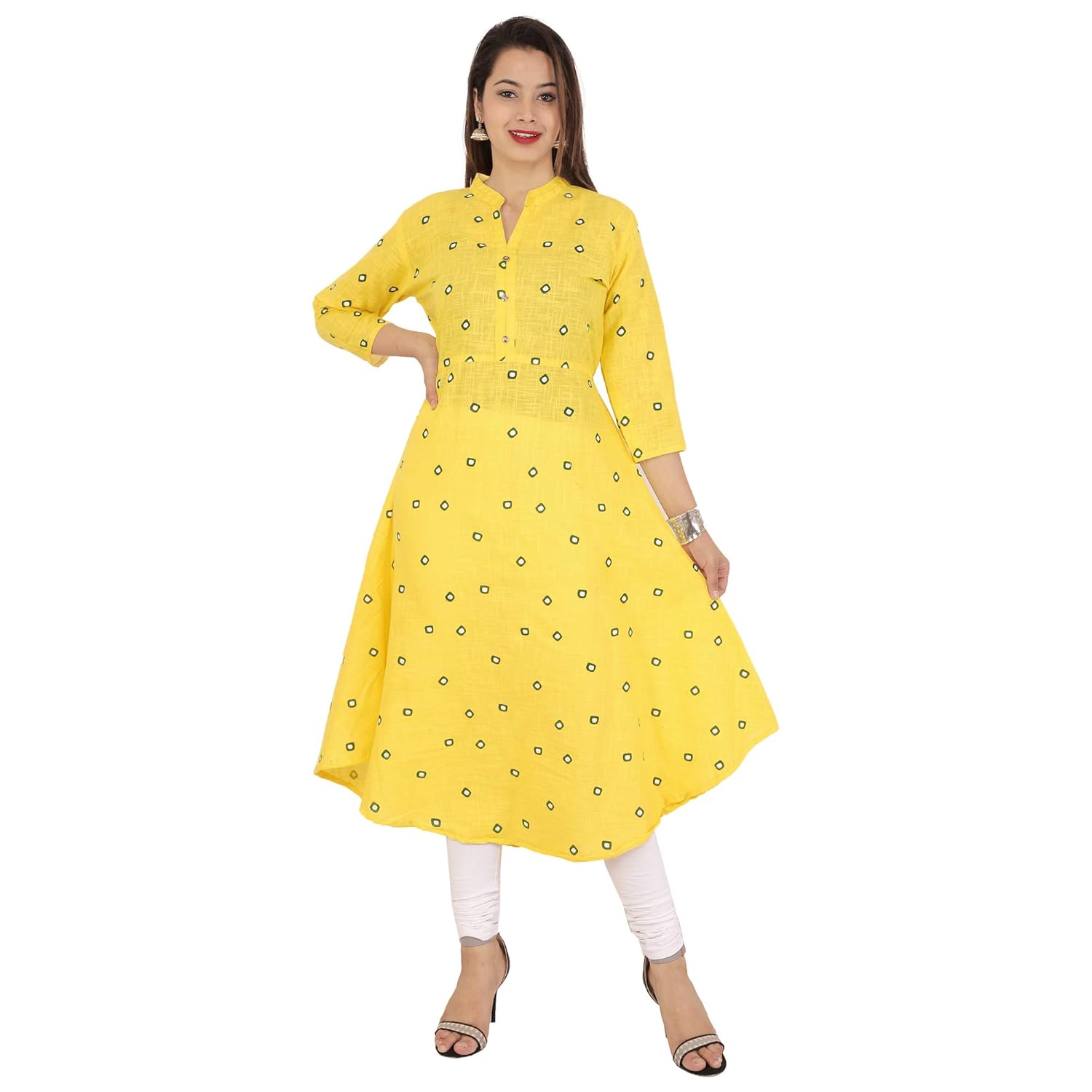 scion women's partywear anarkali yellow printed kurti for women