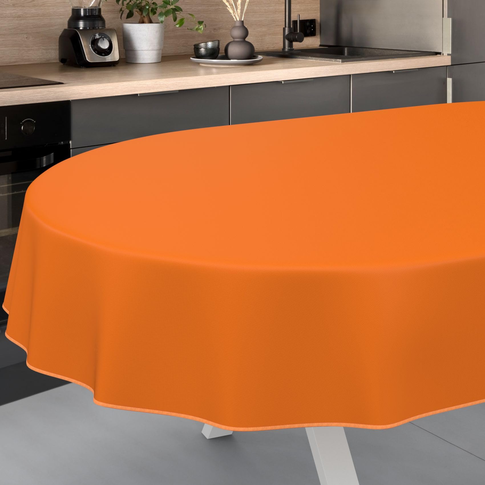 ANRO Oilcloth Tablecloth, Washable, Oilcloth, Garden Tablecloth, Outdoor, Indoor, Oval, 160 x 140 cm with Hem, Orange