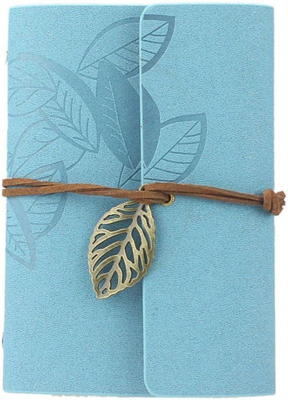 Kingdommax Vintage Leaf Leather Cover Loose Leaf Blank Notebook Journal Diary Gift (Blue)