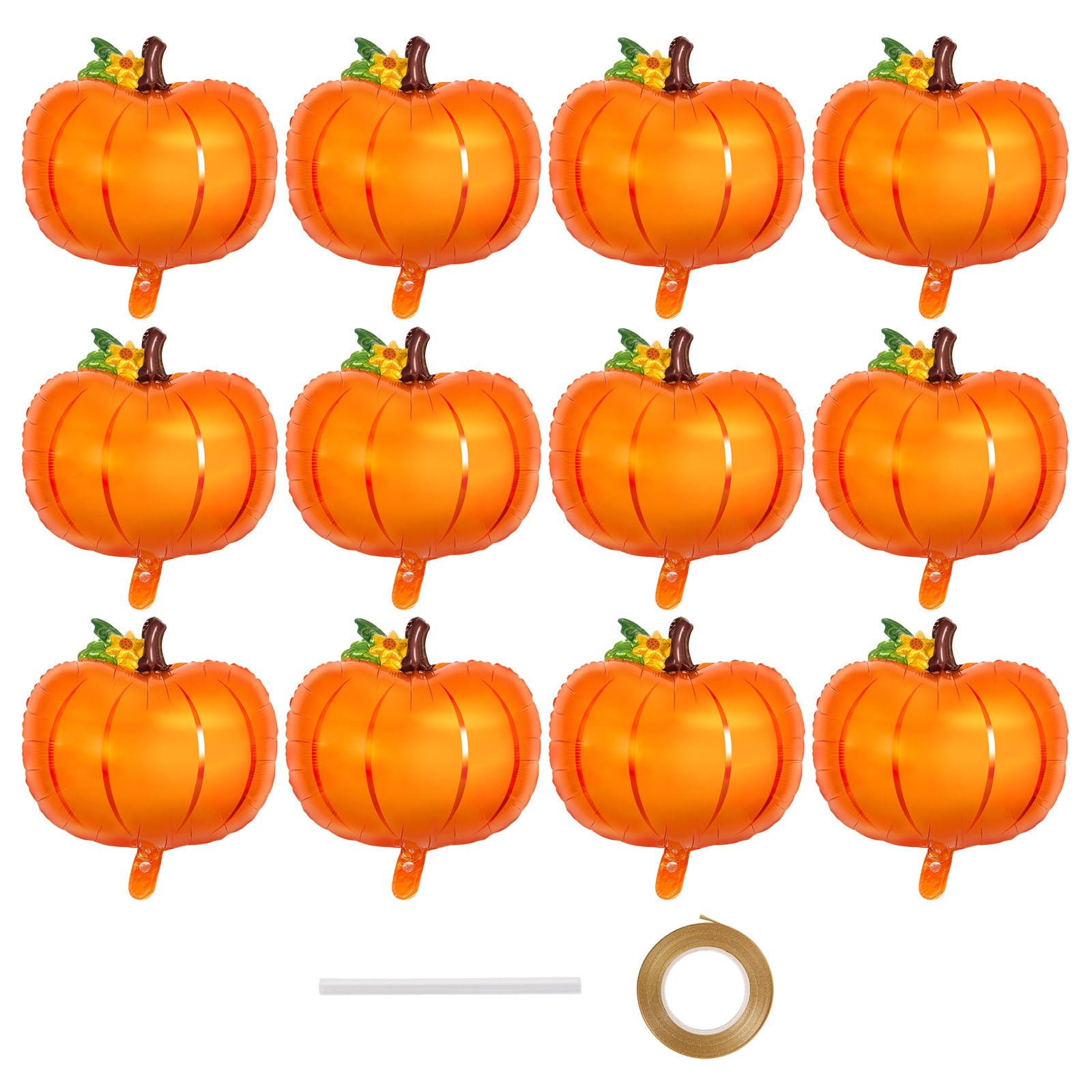 Photo 1 of 12 Pcs Pumpkin Balloons, 22 Inch Halloween Thanksgiving Foil Balloons, Mylar Fall Balloon Autumn Harvest Balloon for Thanksgiving Halloween Autumn Birthday Party Wedding Baby Shower Decorations