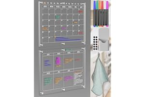 OLIBUY Magnetic Acrylic Calendar for Fridge, 12"x16" Monthly and Weekly Dry Erase Calendar Planner Board Includes 6 Markers, Magnetic Pen Holder and Erase Towe