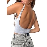 Chipre Basics Backless Top Cotton Tank Tops for Women Spaghetti Strap Tank Top Open Back Top Deep V Neck Tops for Women