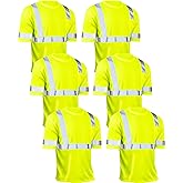 JaGely 6 Pcs Safety Reflective Shirts Short Sleeve Bulk Hi Vis T-shirt High Visibility Construction Work Shirts with Pocket
