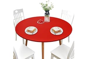NEWISHER Round Fitted Table Cover Spandex Stretch Tablecloth Red Table Top Cover with Elastic Edged for Dining Picnic Patio 48 inch