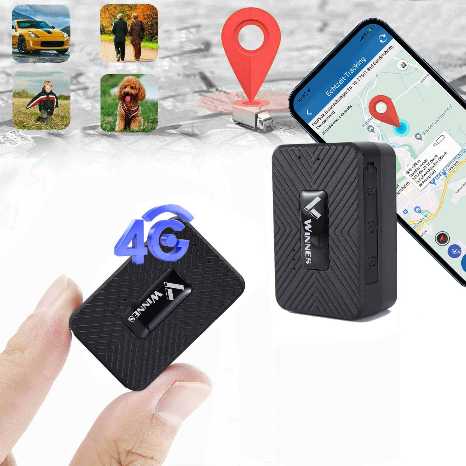 4G GPS Tracker1500mAh Rechargeable Magnetic Mini Car Tracker Real Time Tracking and APP Alarm Notifications Micro GPS Tracking Device for Vehicles, Kids, Elderly, Wallet, Pet