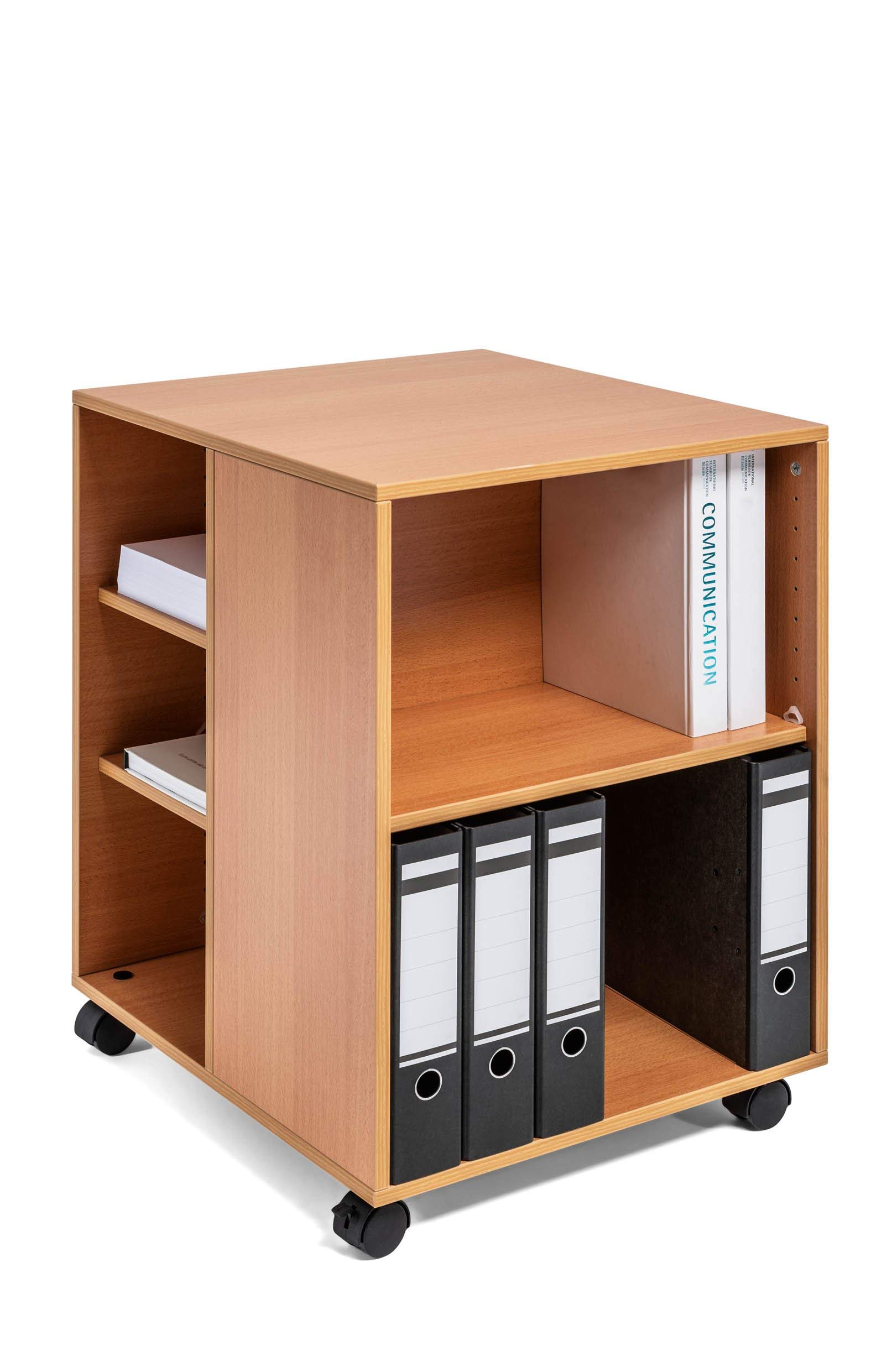 Durable Multi-Functional Trolley, Made of Strong Melamine, Beech Colour, Ideal for Storing Documents, Folders, Etc. In an Office Environment