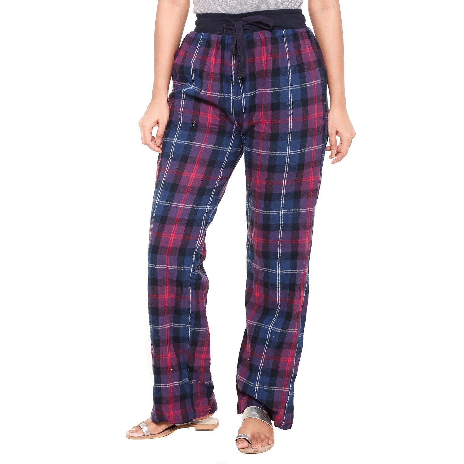 twist womens multicolor checked cotton pyjama night wear with contrast & free shipping