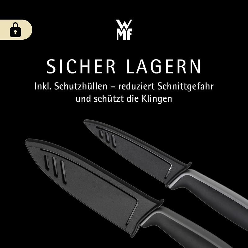 Touch Messerset 2-teilig – scharfes Küchenmesser-Set aus Spezialklingenstahl, antihaftbeschichtet und ergonomisch geformt, mit Schutzhüllen, bestehend aus Kochmesser und Gemüsemesser, schwarz