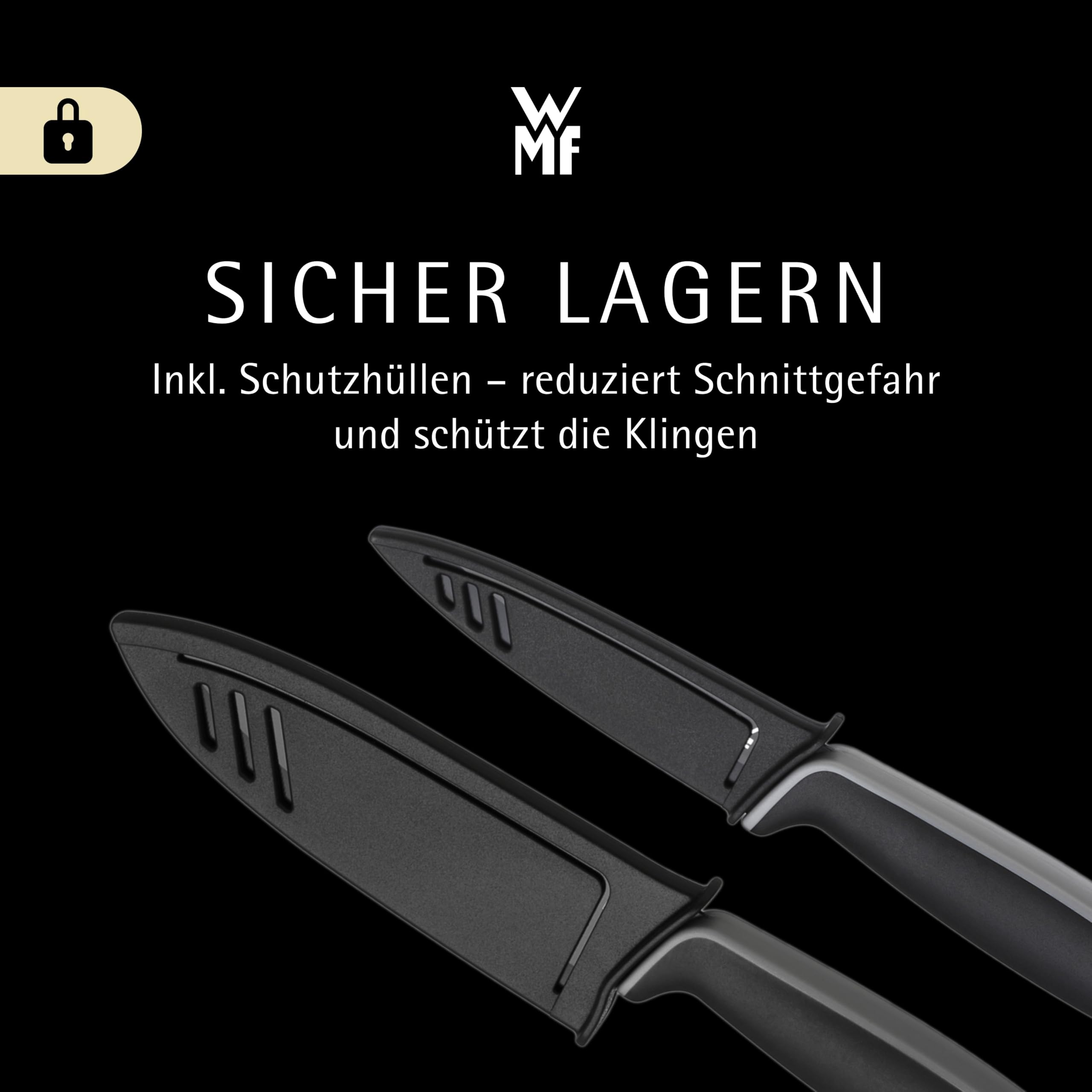 WMF Touch Messerset 2-teilig – scharfes Küchenmesser-Set aus Spezialklingenstahl, antihaftbeschichtet und ergonomisch geformt, mit Schutzhüllen, bestehend aus Kochmesser und Gemüsemesser, schwarz 7