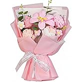 Crochet Flowers Bouquet 8PCS, Handmade Knitted Artificial Crochet Flower Gifts - Tulips Roses Daisies Carnations, Preserved Flowers for Mother's Day Valentine's Day Birthday Home Decor- Pink (Pink)