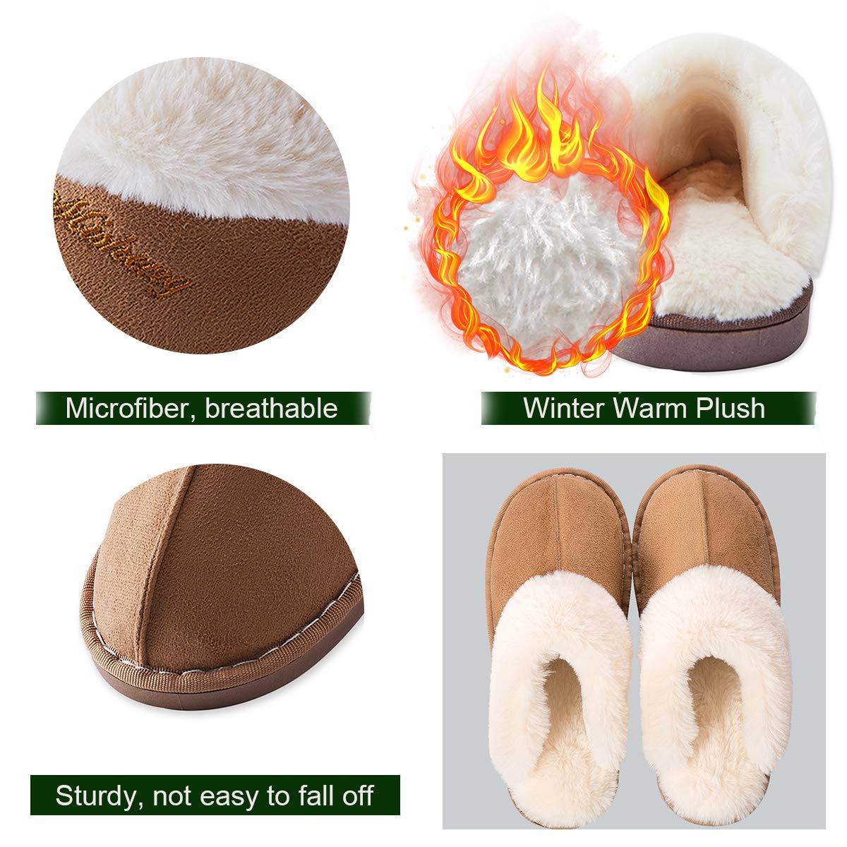 TUONROAD Herren Damen Hausschuhe Winter Plüsch Warm Pantoffeln Freizeit Anti-Skid Home Schuhe 40/41 EU, Braun