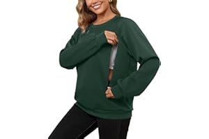 DEBELLY Breastfeeding Sweater Women Unique Dual Zipper Nursing Shirt Casual Long Sleeve Oversized Top for On the Go Discreet Public Nursing,Dark Green,M
