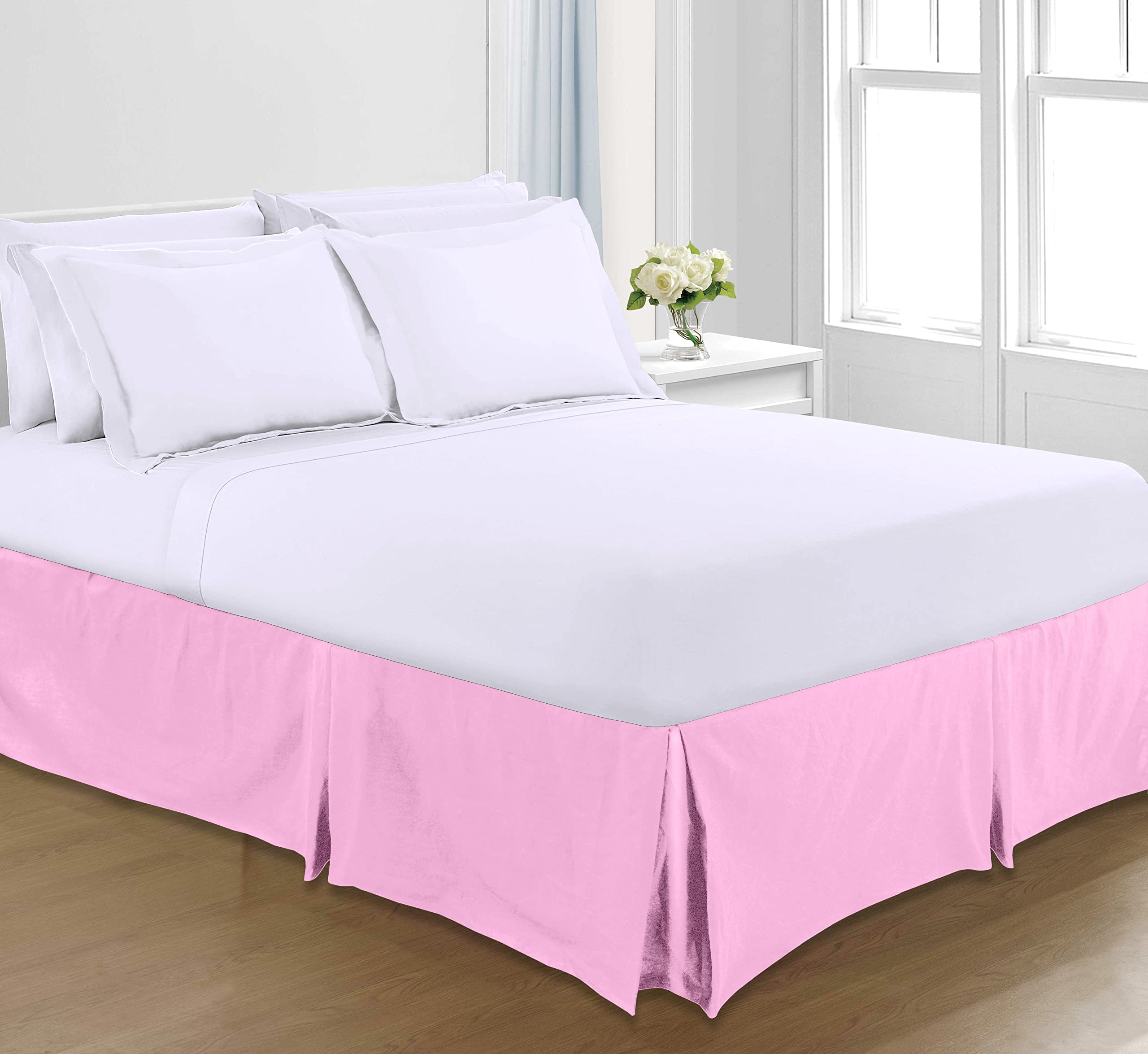 Sapphire Collection PLAIN DYED POLY COTTON PLEATED PLATFORM BASE VALANCE SHEETS (Super King, Pink)