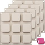 Hedume 4 Pack Silicone Soap Molds, 9 Cavities Square Soap Mold DIY Handmade Silicone Mold for Soap Making, Pudding, Muffin, L