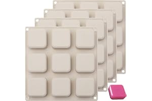 Hedume 4 Pack Silicone Soap Molds, 9 Cavities Square Soap Mold DIY Handmade Silicone Mold for Soap Making, Pudding, Muffin, Loaf, Brownie, Cornbread