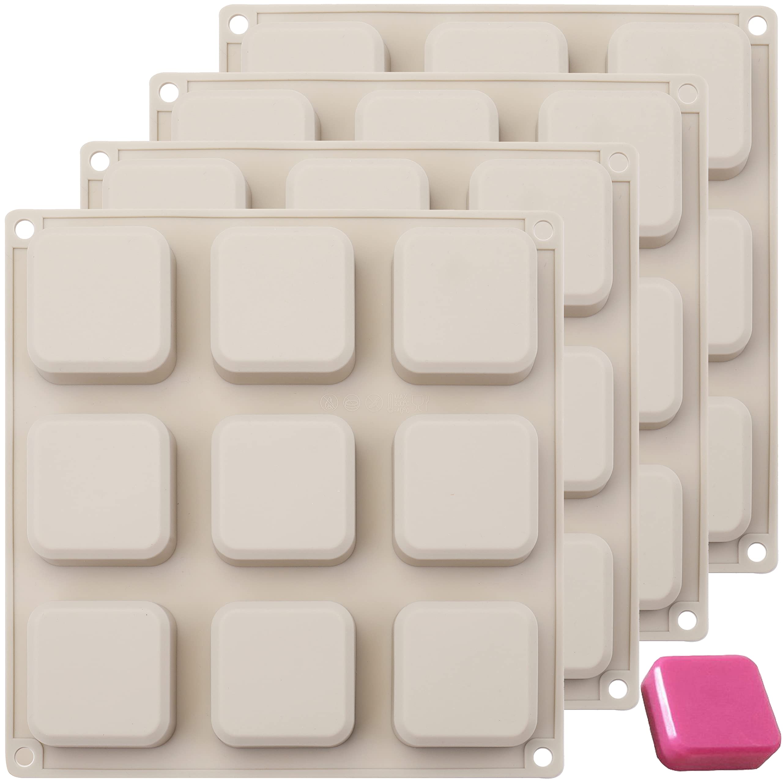 Photo 1 of Hedume 4 Pack Silicone Soap Molds, 9 Cavities Square Soap Mold DIY Handmade Silicone Mold for Soap Making, Pudding, Muffin, Loaf, Brownie, Cornbread