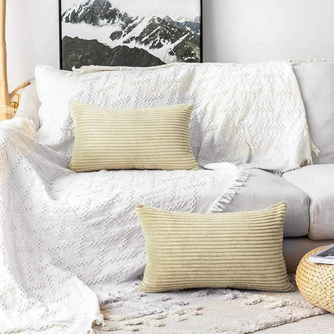 MUDILY Pack of 2 Oblong Pillow Cases Decorative Striped