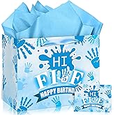 Hi Five Birthday Gift Bag for Boys, Blue 5th Birthday Gift Bag Happy 5 Year Old Birthday Gift Bag with 5th Wrapping Paper and Card 5th Birthday Decor for Boys Five Year Old Birthday Decor Party Favors