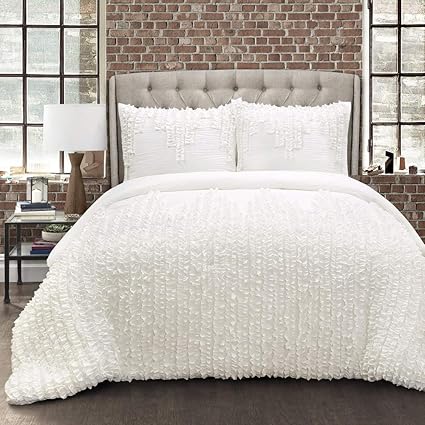 Amazon Com Hnu 3 Piece White King Comforter Set Ruffle