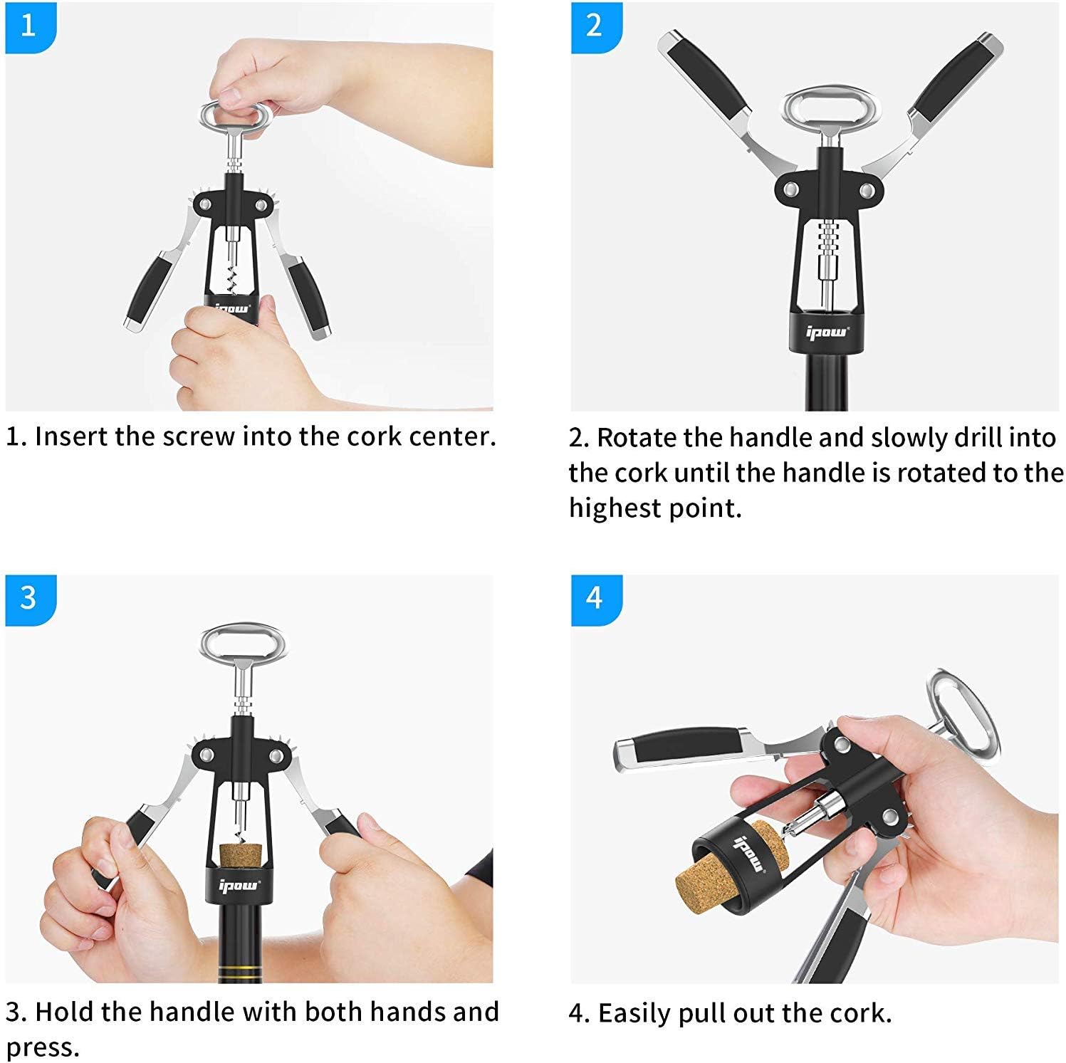 IPOW2 in 1 ウィングコルクスクリューワインボトルオープナー