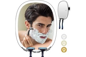 COSMIRROR Shower Mirror Fogless for Shaving with Light, No-Drilling, 3-Color Dimmable Lights – Larger Anti-Fog Shower Mirror with Razor Holders Shatterproof & Waterproof