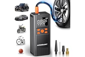 Acmount Tire Inflator Portable Air Compressor, 150PSI Portable Air Pump for Car Tires, 2X Faster Inflation Cordless Tire Pump with Digital Pressure Gauge LED Light for Car, Bike, Motorcycle, Ball