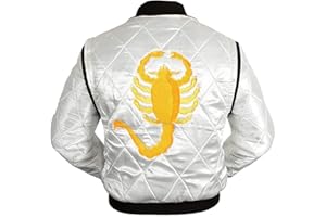 LEATHER JACKETZ Drive Jacket Scorpion - Ryan Gosling Jacket - White Scorpion Logo Quilted Satin Bomber Jacket Men