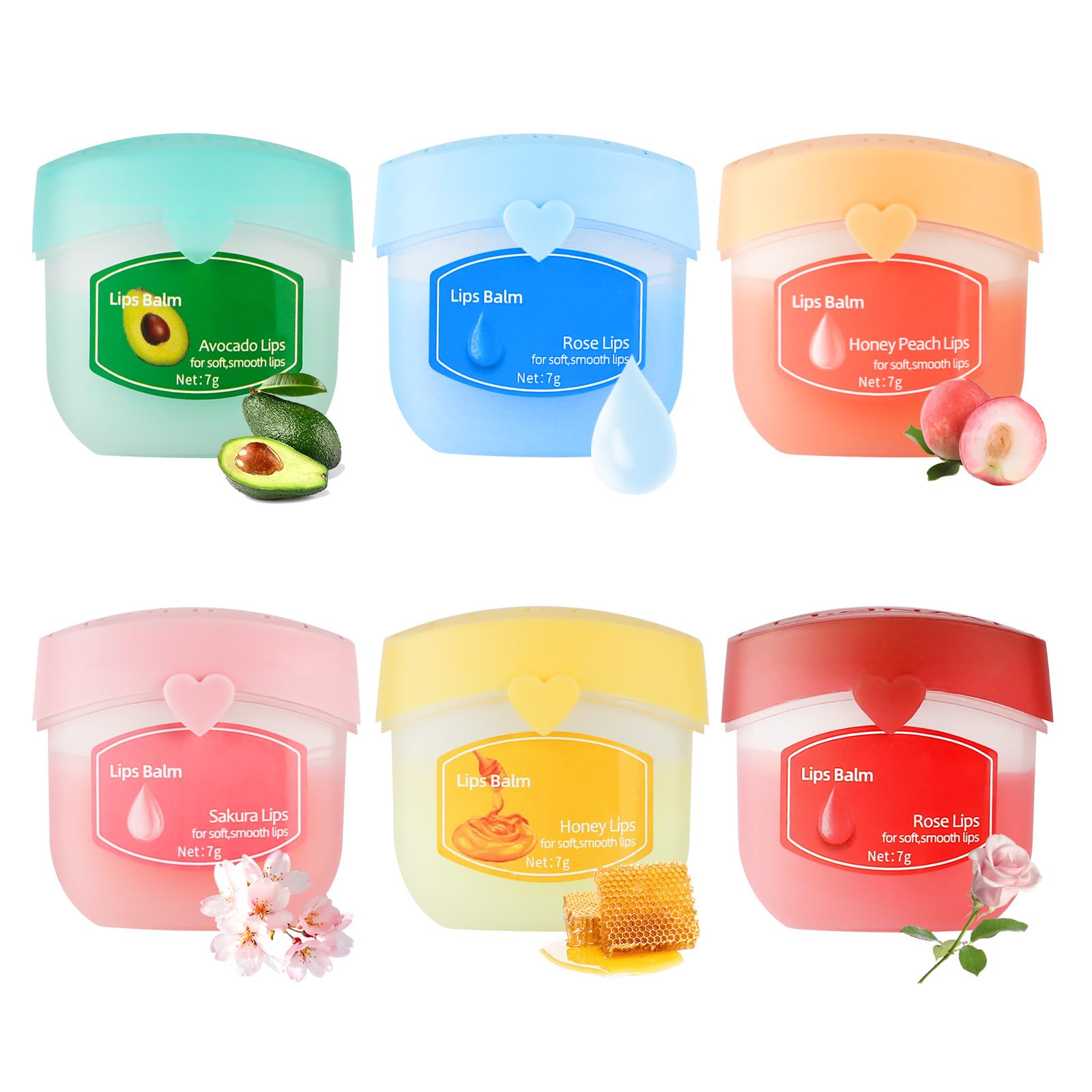 LOPHE Lip Balm Set, 6 Pack Lips Moisturizer, Flavours Original, Peach, Sakura, Rose, Honey, Avocado, Day and Night Lip Care