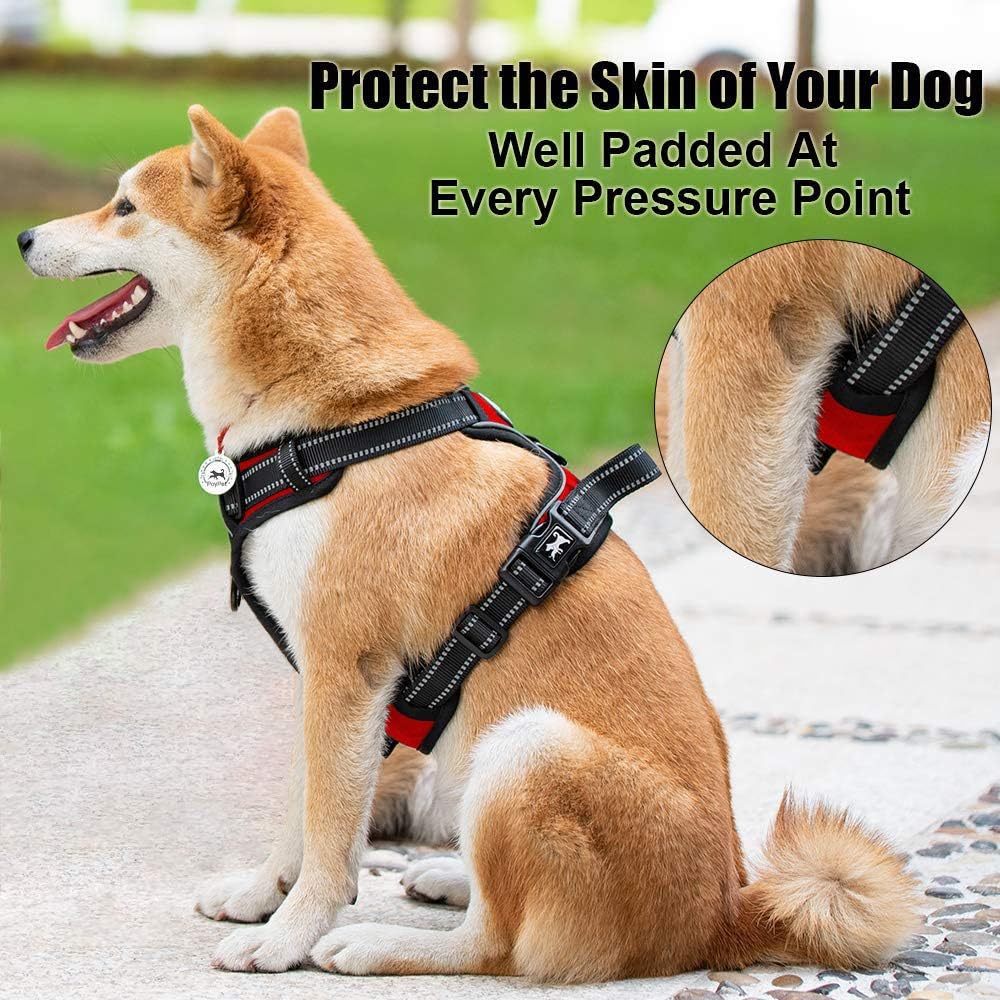 PoyPet No Pull Dog Harness, Reflective Vest Harness with 2 Leash Attachments and Easy Control Handle for Small Medium Large Dog(Red,M) - Image 5