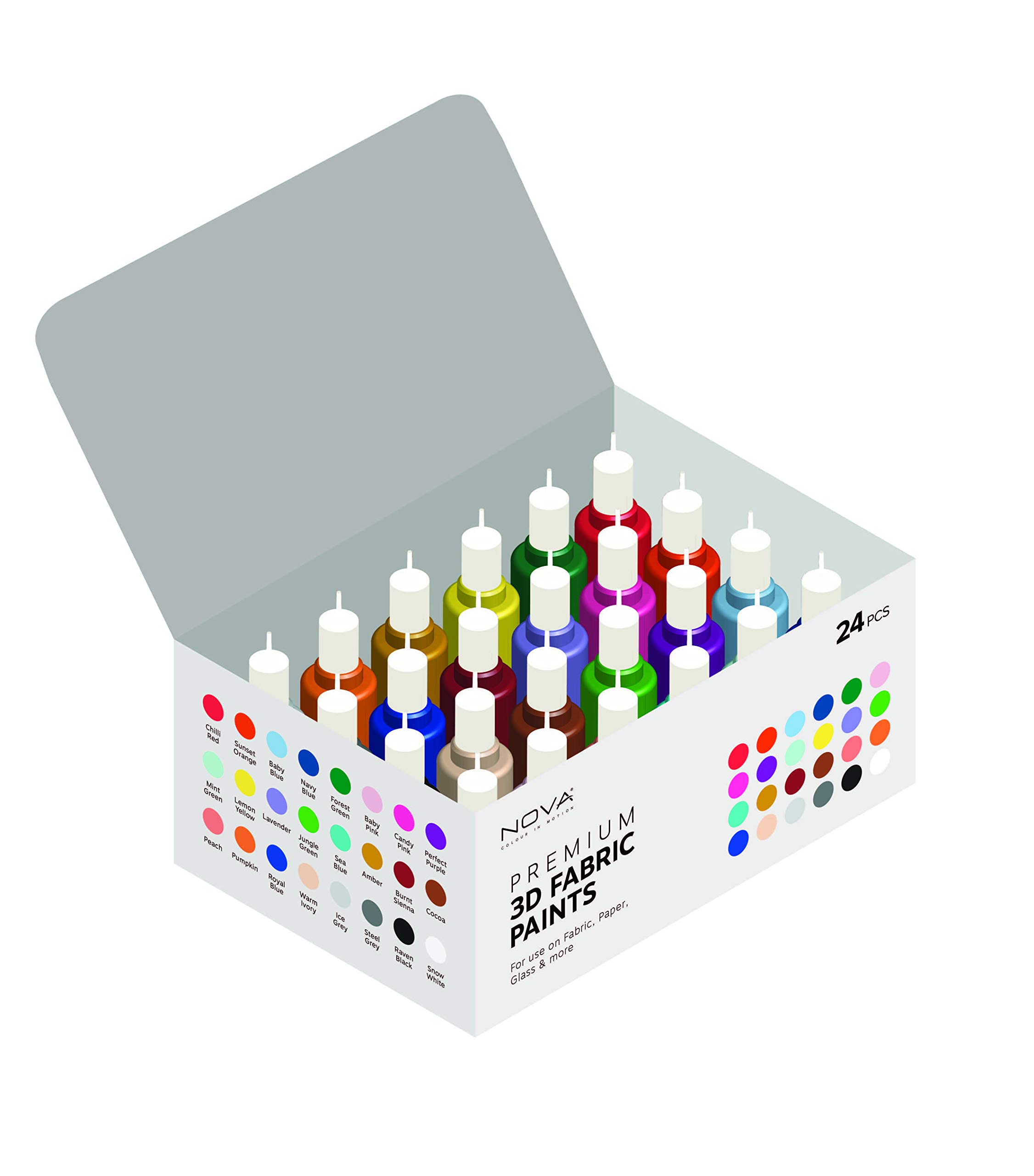 Nova 24 3D Fabric Paints, Multi, one Size