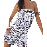 Sexyshine Women's Strapless Off Shoulder Printed Beachwear Short Rompers Jumpsuits