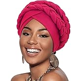 DRESHOW African Women Turban Caps Cotton Beanie Twist Headscarf Pre-Tied Double Twisted Braids Wrap Hat Chemo Cancer Cap