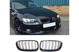 BLWGROW Front Kidney Grille Compatible with 3 Series E92 E93 LCI Coupe 2011-2013 328i 335i Not For M3 Double Slats Grill Gloss Black With M Color