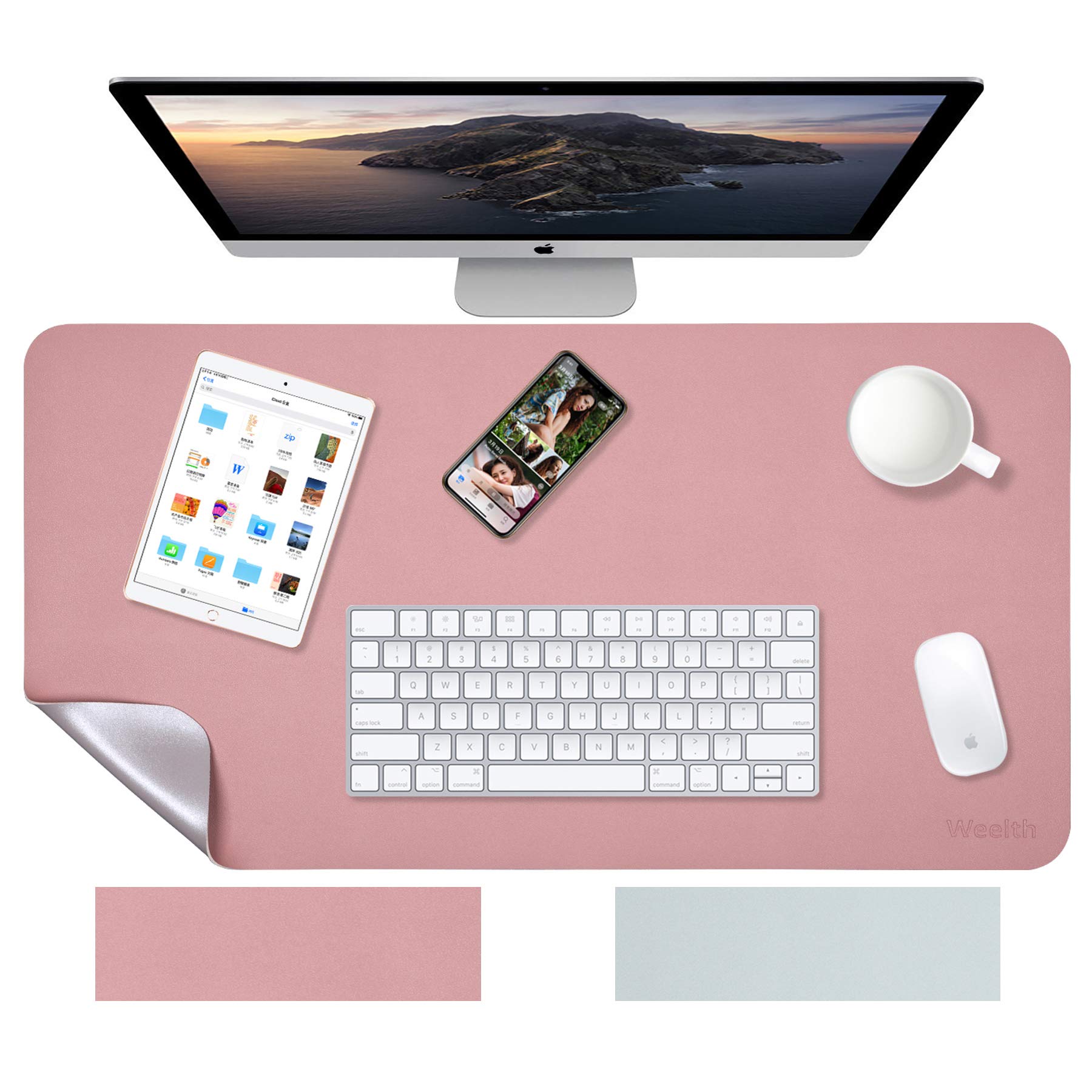 Weelth 2in1 Mouse Mat, 80x40cm Multifunctional PU Leather Desk Protector, Waterproof Double Sided Desk Pad