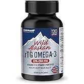 NANOWELL Wild Alaskan rTG Omega-3 Fish Oil 1196mg - EPA, DHA, Vitamin D3 & E - 120 Softgels, 60 Day Supply