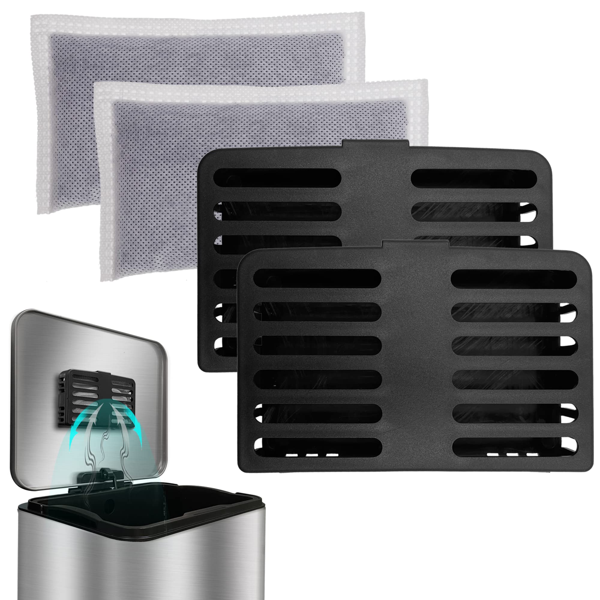 Photo 1 of Shurex Trash Can Deodorizer Kit Stick-On Activated Carbon Odor Eliminator for Large Trash Cans, Indoor Kitchen Compost bins, Big Step or Touchless Sensor Garbage Cans (2 Black Kits)