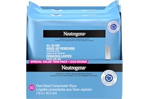 Neutrogena All-in-One Makeup Removing Cleansing Wipes - Gentle Cleansing Towelettes Remove Make-up & Waterproof Mascara - Plant-Based, Alcohol-Free Formula for Sensitive Eye Area - Value Twin Pack, 50 Count