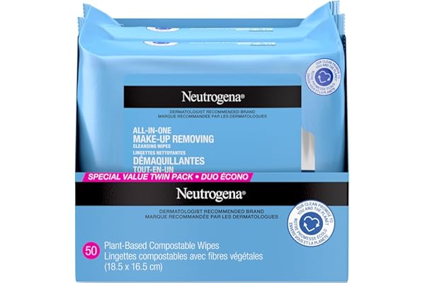 Neutrogena All-in-One Makeup Removing Cleansing Wipes - Gentle Cleansing Towelettes Remove Make-up & Waterproof Mascara - Pla